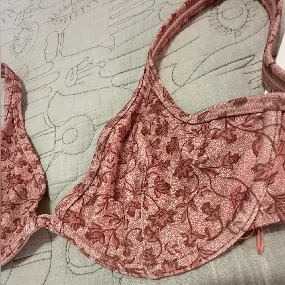 NWT MINKPINK Kiewa Bikini SET Top & Bottom Adjustable Tie Back Pink Floral